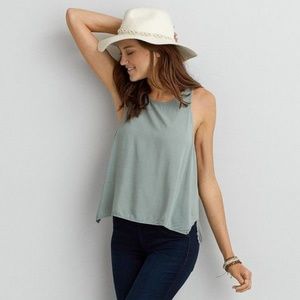 Light Olive Green Hi-Neck Slit Tank Top Blouse